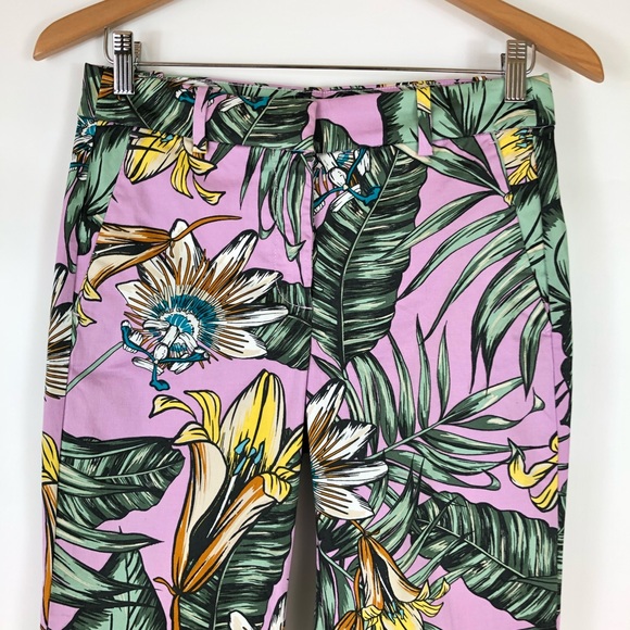J Crew Skimmer Pants Purple Tropical Cropped Palm - Picture 2 of 6